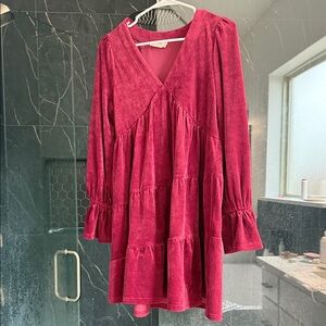 Red Corduroy V-Neck Dress